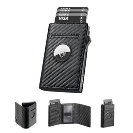 YESIIW Men's Airtag Wallet with Coin Compartment, Slim Wallet with RFID Protection, Card Holder, Men's Card Holder, Smart Wallets for Men, A02 - Carbon Black, Modern