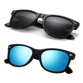 Pro Acme Polarized Square Sunglasses for Men Women,Trendy Sunglasses UV Protection(Sand Black Grey + Sand Black Mirrored Blue)