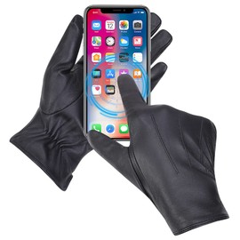 Mens Luxury Nappa Lambskin Leather Gloves Winter Warm Touchscreen Gloves Cashmere Lining,Black,S