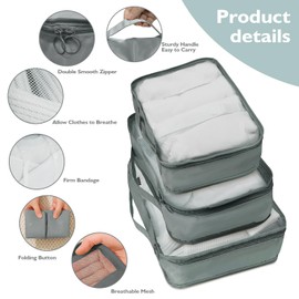 10 Set Packing Cubes, Packing Cubes for Travel Grey Travel Cubes for Packing Suitcase Organizer with Toiletry Bag Mesh Breathable Luggage Organizer Bags Travel Essentials for Women Travel Accessories