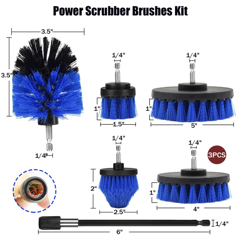 Drill Brush Attachment Set, 7 Pack 1/4in Power Scrubber Brush