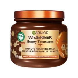 Garnier Whole Blends Honey Treasures Hair Mask for Damaged Hair, 50% Less Hair Cracks, 10x Less Breakage, 2x Less Split Ends, 1-Minute Application, 340ml