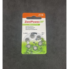ZeniPower 6 PACK Size A13 Hearing Aid Batteries by ZeniPower ZINC AIR 1.45V FRESH 08/2025