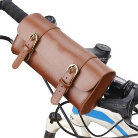 Niwugady Bicycle Bag, Retro Charm, Elegance Look Handmade Leather Saddle GOL Bicycle Bag Tool Organizer Motorcycle Pannier Saddle Bag for Commuter Barrel Brown 22 x 10 x 5.5cm