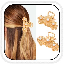 Zoestar Blumen-Haarklammern, goldfarben, Metall, Perlen, ausgefallener Haarschmuck für Damen