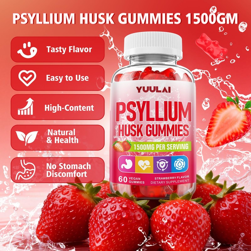 Pack of 2 Psyllium Husk Gummies, Psyllium Husk Fiber Supplement,
