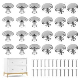 TDUNSYA Pack of 24 Silver Furniture Knobs, Stainless Steel Drawer Knobs, Dresser Knobs with Screws, Round Cabinet Knobs, Silver Stainless Steel Round Handles for Wardrobe, Dresser, Drawers