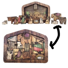 Large Wooden Jesus Puzzle Statue Nativity Puzzle for Adults and Kids, Jigsaw Puzzles Ornament Crafts with Wood Burned Design for Home Sculpture Decorations Christmas Birthday Gifts