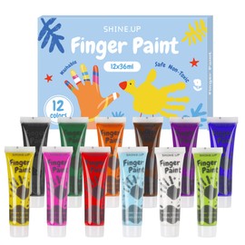 SHINE.UP 12 Colors Washable Finger Paint Set (1.21 fl oz), Non-Toxic and Safe, Great Gifts and Creative Art Activity, 12 Vibrant Colors, Easy-to-Clean Art Supplies