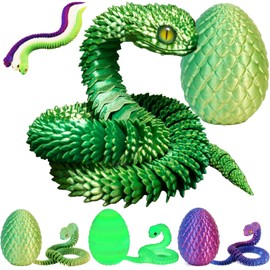 nnOuOnn 3D Printed Snake in Egg 3D Printed Fidget Mini Animals Toy Articular Mobility Toys for Adults and Kids Articulated Flexible Snake Statue Decor for Easter Eggs and New Year Gifts (Green)