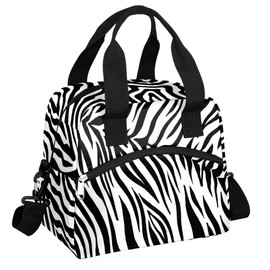 Pardick Animal Zebra Black White Insulated Lunch Bag for Women Men Adult Tote with Shoulder Strap Reusable Box Large Containers Thermal Cooler Work School Picnic Lightweight Handbag