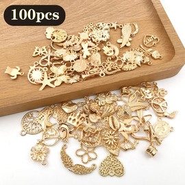 IFUDE Creative DIY Jewellery Set Charms 100 Pieces Mix Gold Alloy Ornaments for Jewellery Making and DIY Crafts, Metal