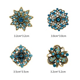 NA 4 Pcs Vintage Gold Blue Flower Brooch Rhinestone Brooch Pin Elegant Alloy Shawl Clip for Women Girls Wedding Party Accessories