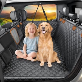 wagjoy Hard Bottom Dog Seat Cover, Dog Car Seat Cover for Back Seat with Tablet Holder and Foldable Food Tray, Waterproof Back Seat Extender for Dogs Suitable for Baby Seats Hold 420 lbs for Car/SUV