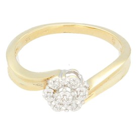 Womens Ring | 9Carat Yellow Gold 0.10ct Diamond Crossover Cluster Ring (Size M) 6mm Head | One of a Kind Jewellery