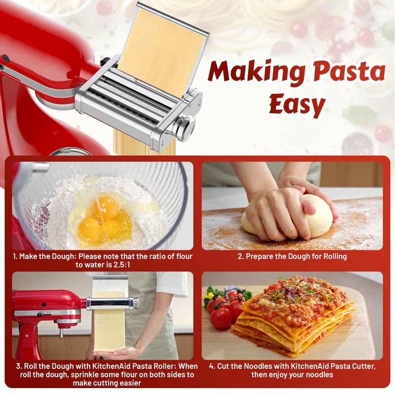 Pasta Attachment for KitchenAid Stand Mixer, 3-in-1 Stainless Steel Pasta