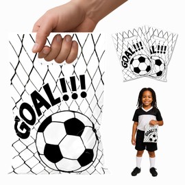 smrtcol Soccer Party Favor Bags with Handles–50 Pack White Football Theme Gift Bag for Kids, Sports Birthday Goodie Bags for Candy, Toys & Party Supplies