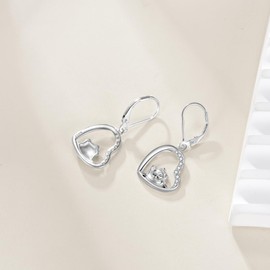 DAYLINLOVE Pomeranian Gifts 925 Sterling Silver Heart Pomeranian Earrings Dangle Drop Dog Jewellery Gifts for Women, Sterling Silver