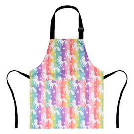 MRYUWB Delantal de dinosaurio para niños con bolsillos, delantales para cocinar, pintar, cocinar, cocinar, niños de 3 a 12 años, Arco iris y unicornio., Large (6-12 Years)