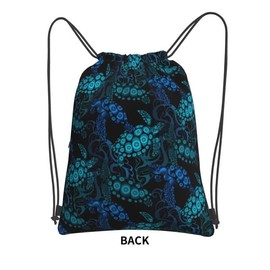 Dark Blue Sea Turtle Drawstring Bags Drawstring Gym Bag Waterproof Drawstring Backpack with Zipper Pocket for Kids Adults Beach Swimming Pool School Bag