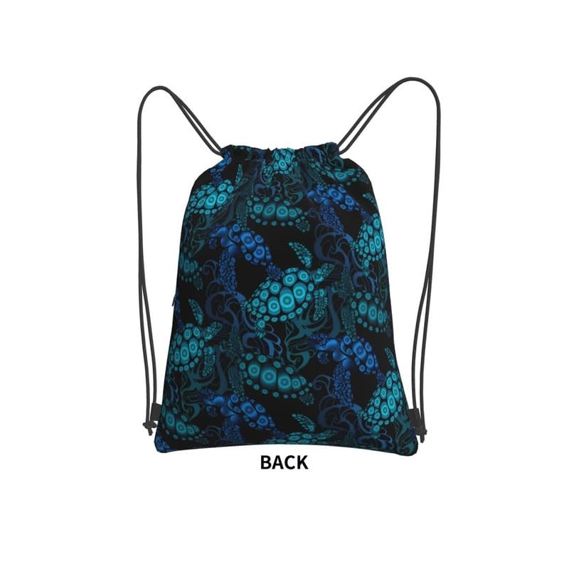 Dark Blue Sea Turtle Drawstring Bags Drawstring Gym Bag Waterproof