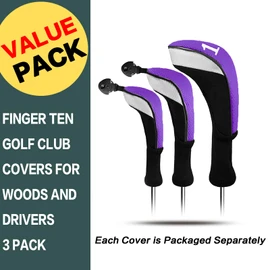 Golf Club Head Covers Woods Driver Fairway Hybrid 3 Pack Set, Headcovers Men 1 3 5 7 X Interchangeable Number Tag, Fit All Wood Clubs for Men Women (Purple-1 Driver&1 Fairway&1 Hybrid)