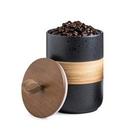 Miamolo Coffee Container Jar with Lid, Ceramic Kitchen Food Storage Jars for Spice Sugar Cookie, Stackable Decorative Jars for Coffee Bar, Black & 28oz