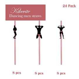 KIKEVITE Bachelorette Party Decorations Straws I 24 Pack Dancing Stripper Man Confetti Bridal Shower Straws