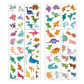 FRESHOER Tatuajes Temporales Niños Niñas Dinosaurio 12 Hojas Tatuaje Falso Pegatinas Dibujos Animados para Infantiles de Cumpleaños Regalo