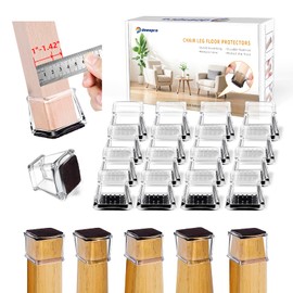 24Pack Clear Square Chair Leg Floor Protectors for Hardwood Floors,Felt Furniture Pads,Silicone Chair Leg Covers to Protect Floors, Non-Slip, Reduce Noise, Anti Scratch(L(Fit1-1.42") Square)