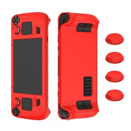 Ankersaila Case Compatible with Steam Deck,Thickened Soft Silicone Shockproof and Anti-Scratch Protective Cover with with 4 Rocker Caps (Red)