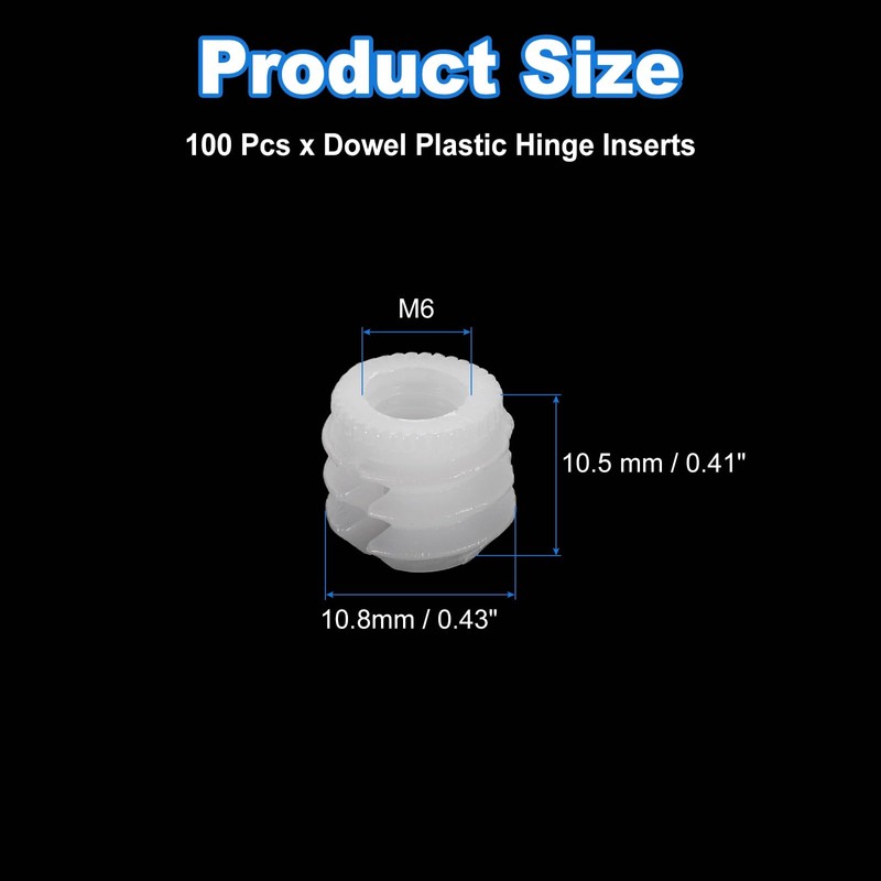 sourcing map 100Pcs 0.43"x0.41" Hinge Dowels, Plastic Dowel Insert with