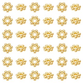 UNICRAFTALE Pack of 100 6 mm Flower Spacer Beads, 18K Gold-Plated Spacers, Snowflakes Spacers, Loose Beads, Jewellery Beads, DIY Christmas Bracelet, Necklace, Jewellery Making