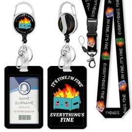Dumpster on Fire Lanyards for ID Badges and Keys, Funny Badge Reel Retractable Heavy Duty with 360° Swivel Carabiner Clip, I'm Fine ID Badge Holder with Breakaway Lanyard, Teacher Nurse Office Gifts