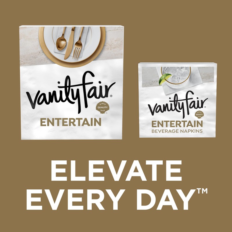 Vanity Fair Entertain Beverage Paper Napkins, White, 2-Ply, 40 Count,