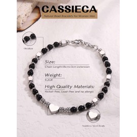 CASSIECA Boho Bracelet Women's Natural Stones Bracelets for Women 316L Stainless Steel Heart Bracelet Adjustable Tiger's Eye Turquoise Bracelet Christmas Birthday Gifts Women Jewellery with Gift Box,