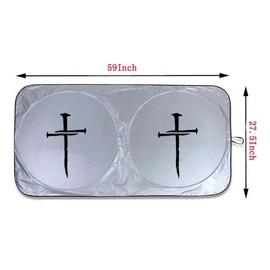 Car Windshield Sun Shade Compatible with Cross of Nails, Christian Religious Cross with Nails, Jesus Christ, Front Window Windshield Blocks UV Rays Sun Visor Protector Sunshade