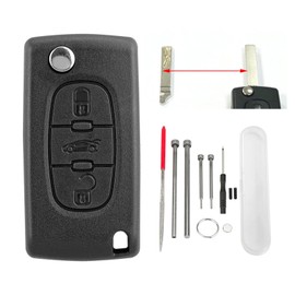3 Button Flip Key Remote Control Case for Peugeot 207 307 308 407 607 807 Citroen Dispatch Picasso Berlingo C1 C2 C3 C4 C5 C6 Grand Xsara with Pin Removal Tools (VA2 CE0523)