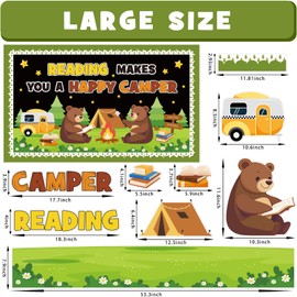 Camping Bulletin Board Decorations Set, Forest Reading Classroom Decoration Woodland Animals Bear Cutouts Camping Day School Library Window Wall Decor for Teacher(Reading Makes You A Happy Camper)