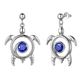 Aurora Tears Turtle Necklace, 925 Sterling Silver, Animal Pendant, Birthstone Jewellery, Gifts with Zirconia for Women DP0172, Earrings, September Sapphire