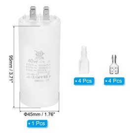 PATIKIL CBB60 40uF Run Capacitor,1 Pcs AC450V 4 Pin Double Insert with Sheath Spring, White