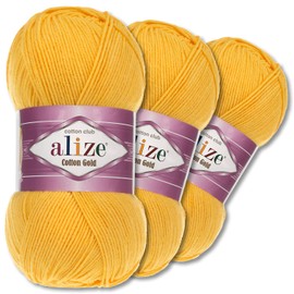 Wohnkult Alize 3 x 100 g Cotton Gold Premium Wool 59 Colours Summer Wool Yarn Knitting Amigurumi All Season Wool (216 | Yellow)