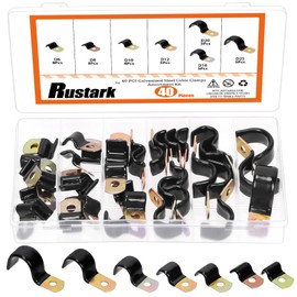 Rustark 40Pcs 7 Sizes Vinyl Coated Half Cable Clamps Assortment Kit with Screws Nuts Galvanized Wire Clamps Zinc Cable Clamps Cushioned Insulated Clamp for Wiring Tubes Cord Installation
