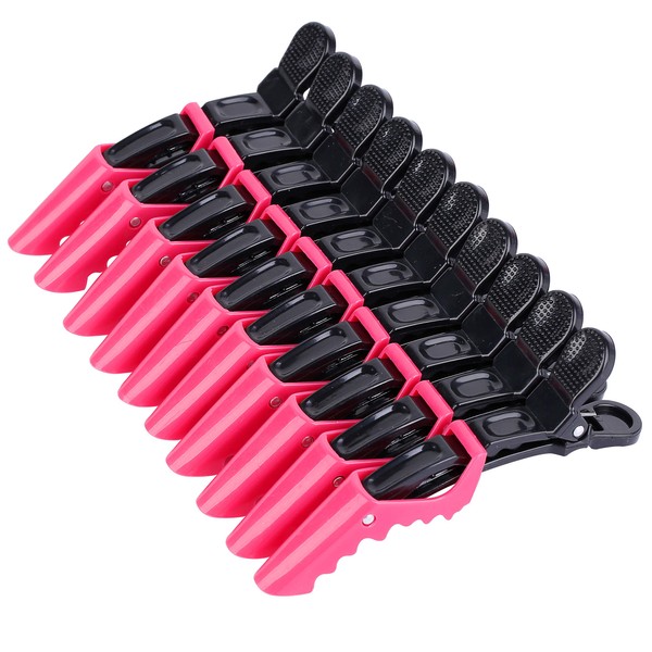 HH&LL Hair Clips for Women – Wide Teeth & Double-Hinged Design – Alligator Styling Sectioning Clips of Professional Hair Salon Quality - 10Pack (Rose Red 2)