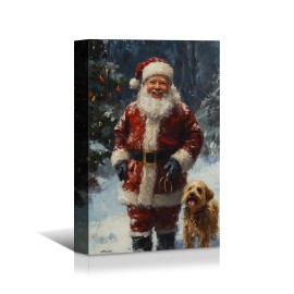 Santa Snowy Walk with Dog Canvas Artistic Christmas Decoration for Home Charming Canvas Art Perfect for Christmas Home Decorcolor: As shown, size: 16*24 inch