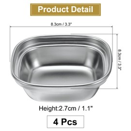uxcell 4 Pack Stainless Steel Dish Dipping Bowls with 1 Rectangular Compartment Divided, Metal Seasoning Plate Dipping Bowl for Condiment Home Party Restaurant Picnic Travel, Silver