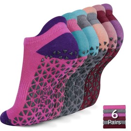 Non Slip Yoga Socks with Grips for Pilates, Ballet, Barre, Barefoot, Hospital Anti Skid Socks for Women and Men - Color: 6 Pairs-typ D, Size: Medium
