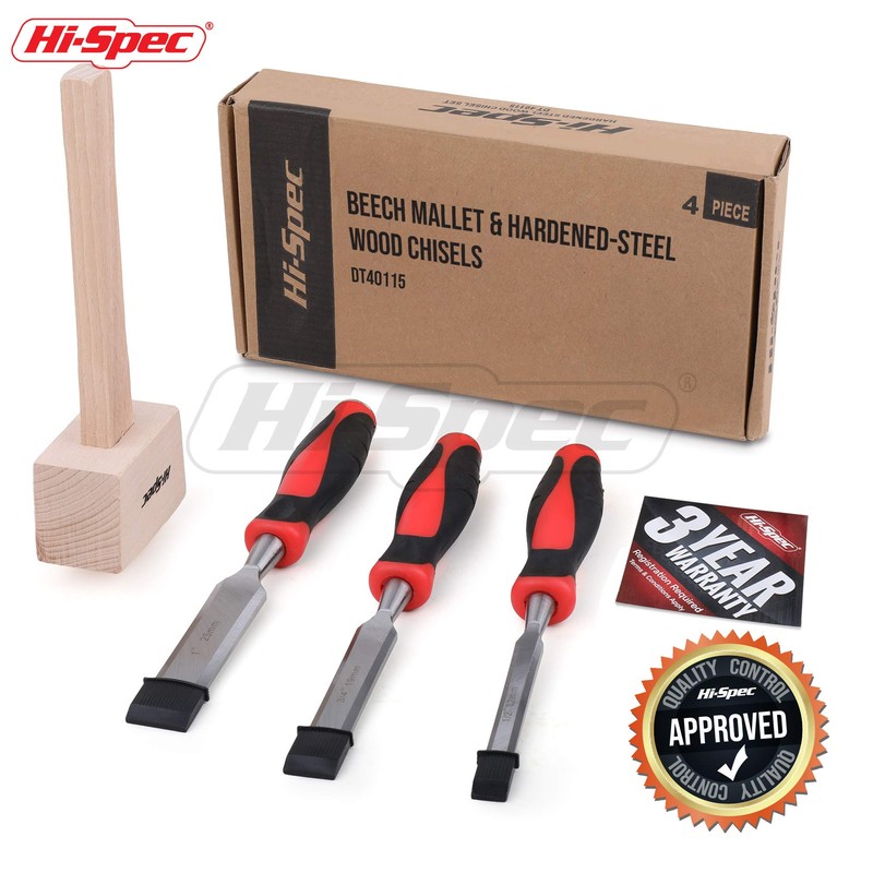 Hi-Spec Wood Chisel Set with Wooden Hammer, Comprehensive Set with