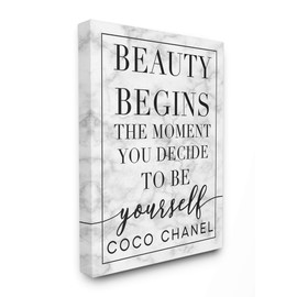 Stupell Industries Beauty Begins Once You Decide to Be Yourself White Marble Typography Canvas Wall Art, 24 x 30, Multi-Color