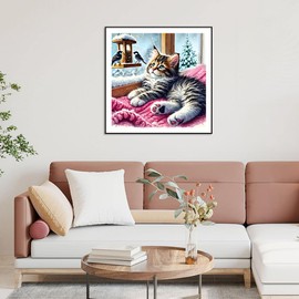 FHBUBPUP Cat Diamond Art Kits for Adults, Cat Diamond Painting Kits for Beginners - DIY Full Drill Round Diamond Dot Painting Gem Art, Craft Gift Suitable for Home Wall Decoration 12×12Inch